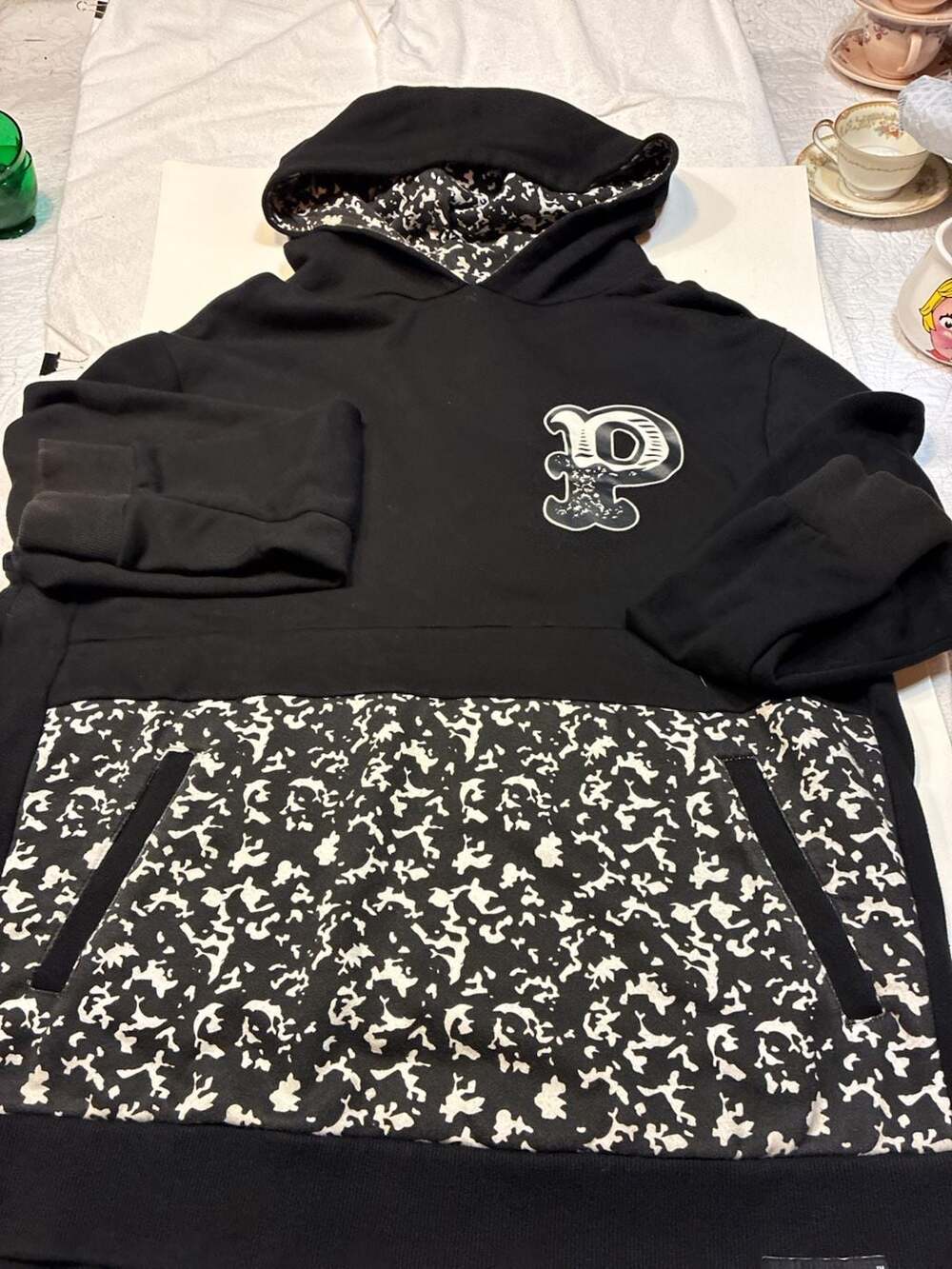 Pink Dolphin Composition Hoodie in Black and White